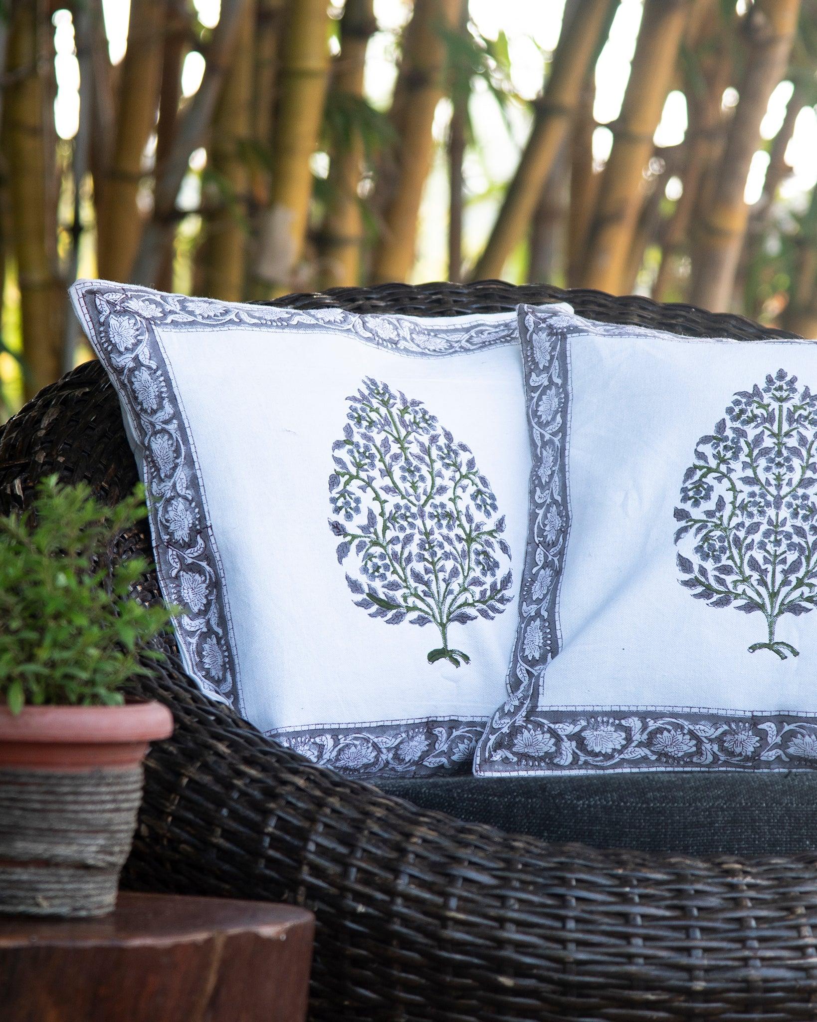 Hand block Printed Cushion Covers - Set of 2 ( Purple and White ) - TesuCushion Covers