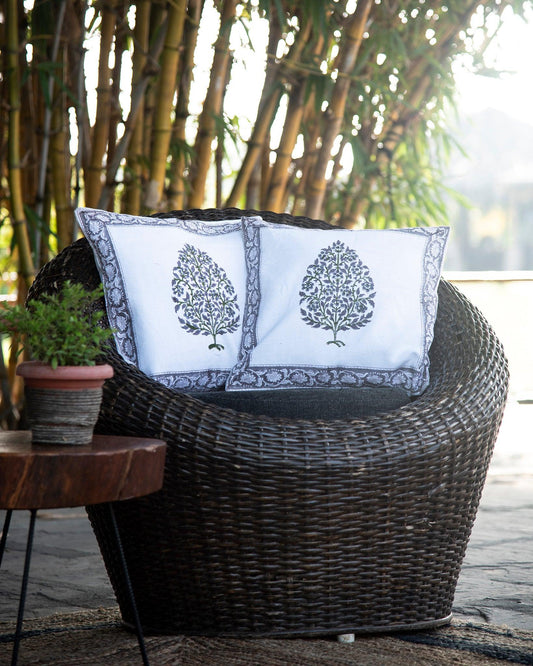 Hand block printed cushion covers set of 2 in purple and white – Tesu Cushion Covers