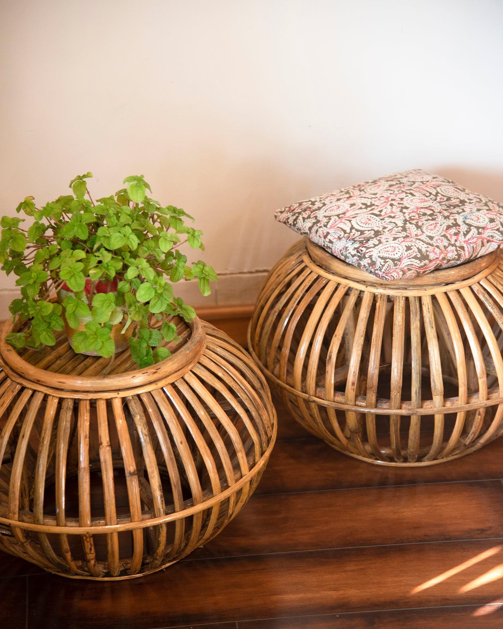 Handcrafted Round Cane Stool - TesuFolding Chairs & Stools