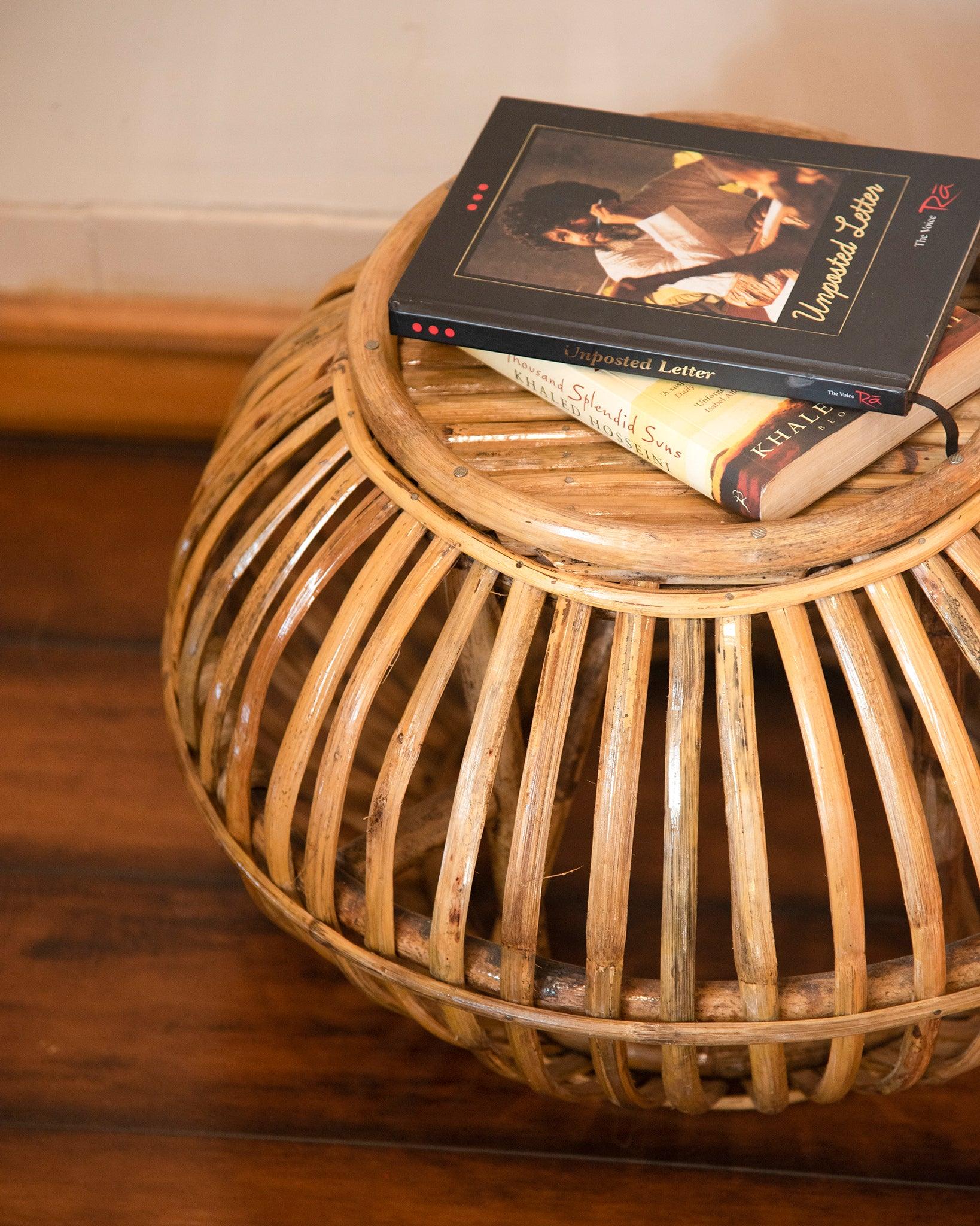 Handcrafted round cane stool with woven rattan top – Tesu Furniture & Seating