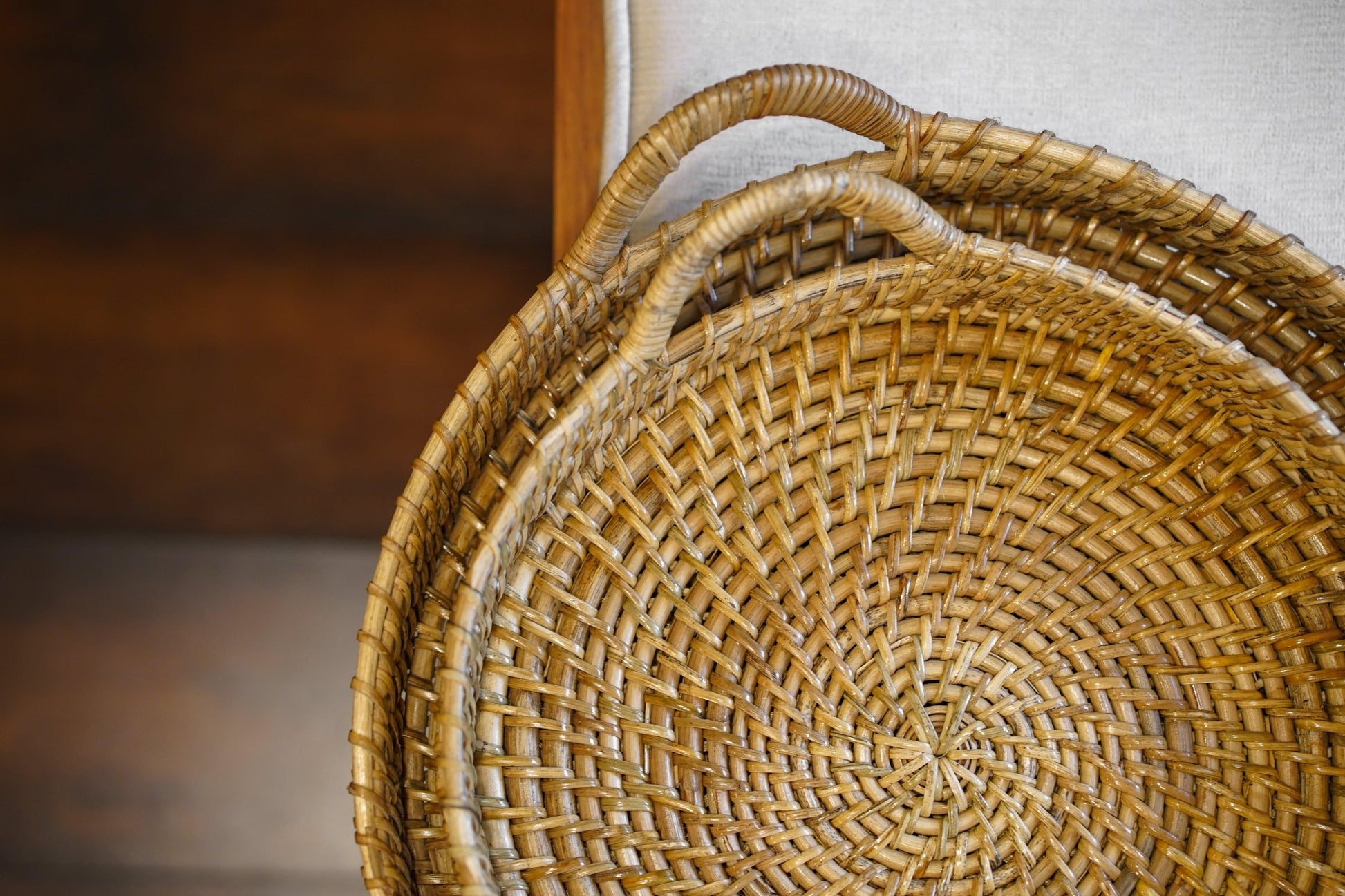 Handwoven Cane Serving tray with handle - TesuTray