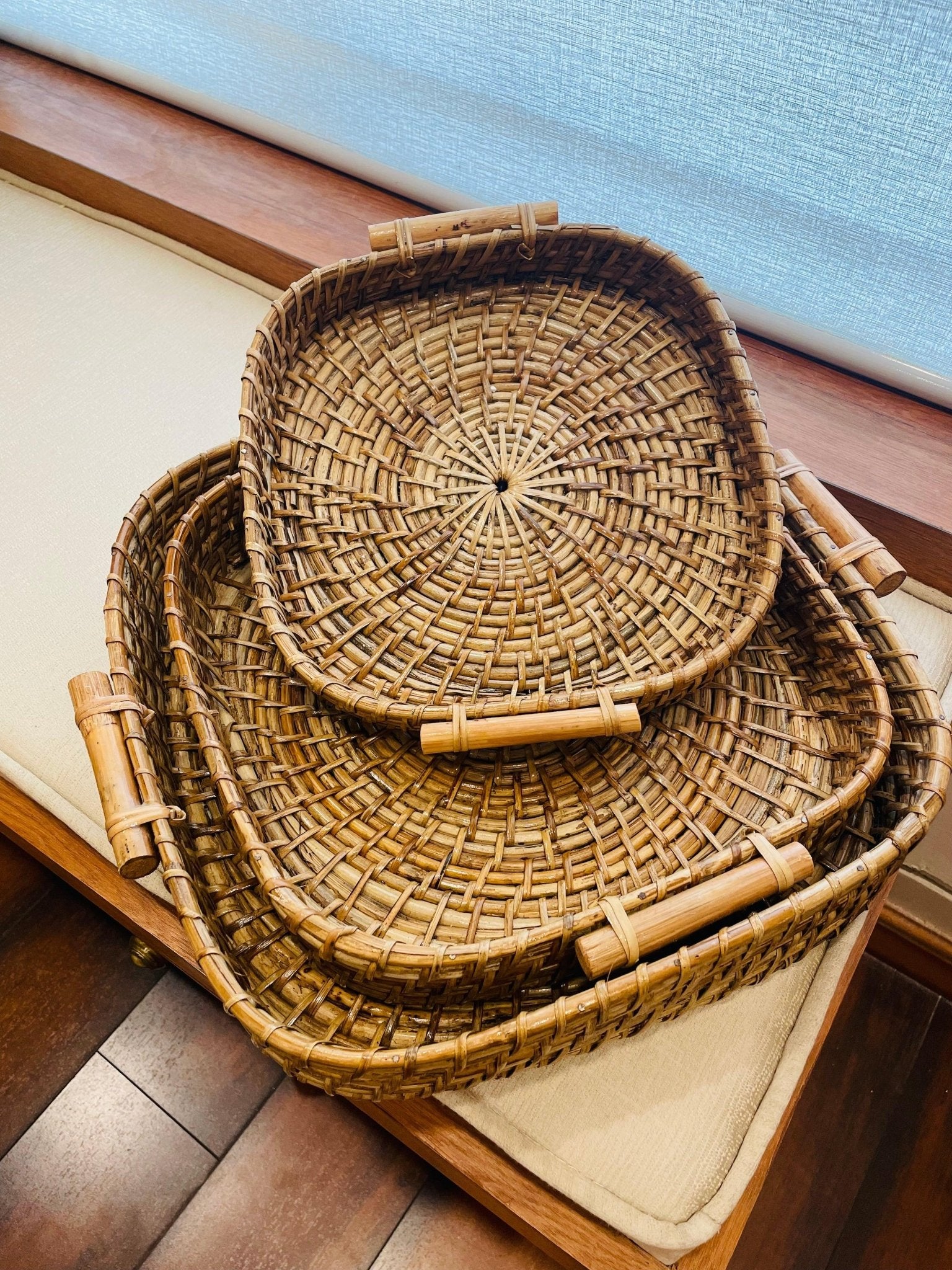 Handwoven Cane Tray With Wooden Handle - Square - TesuServing Tray