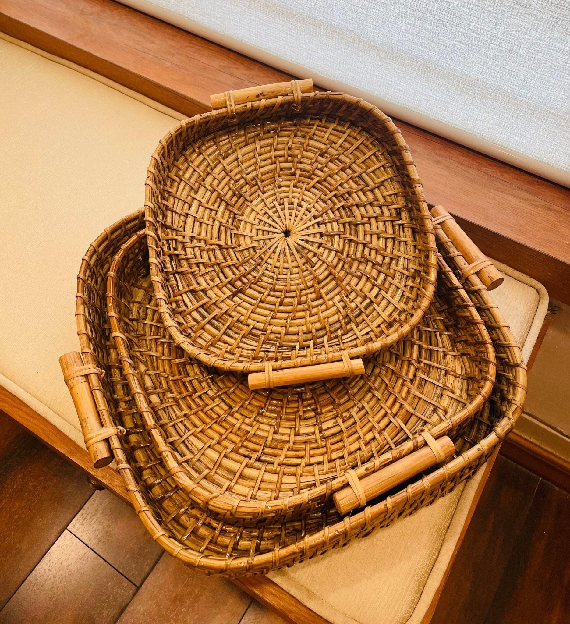 Handwoven Cane Tray With Wooden Handle - Square - TesuServing Tray