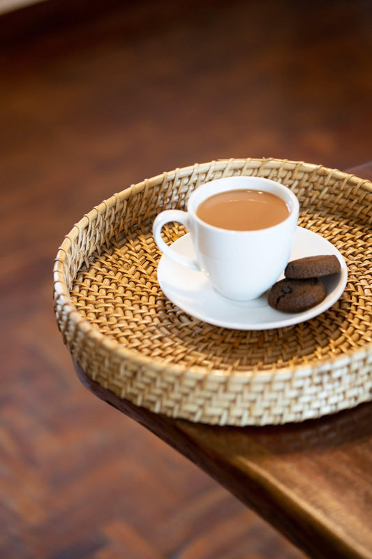 Handwoven Round Cane Serving Tray - TesuTray