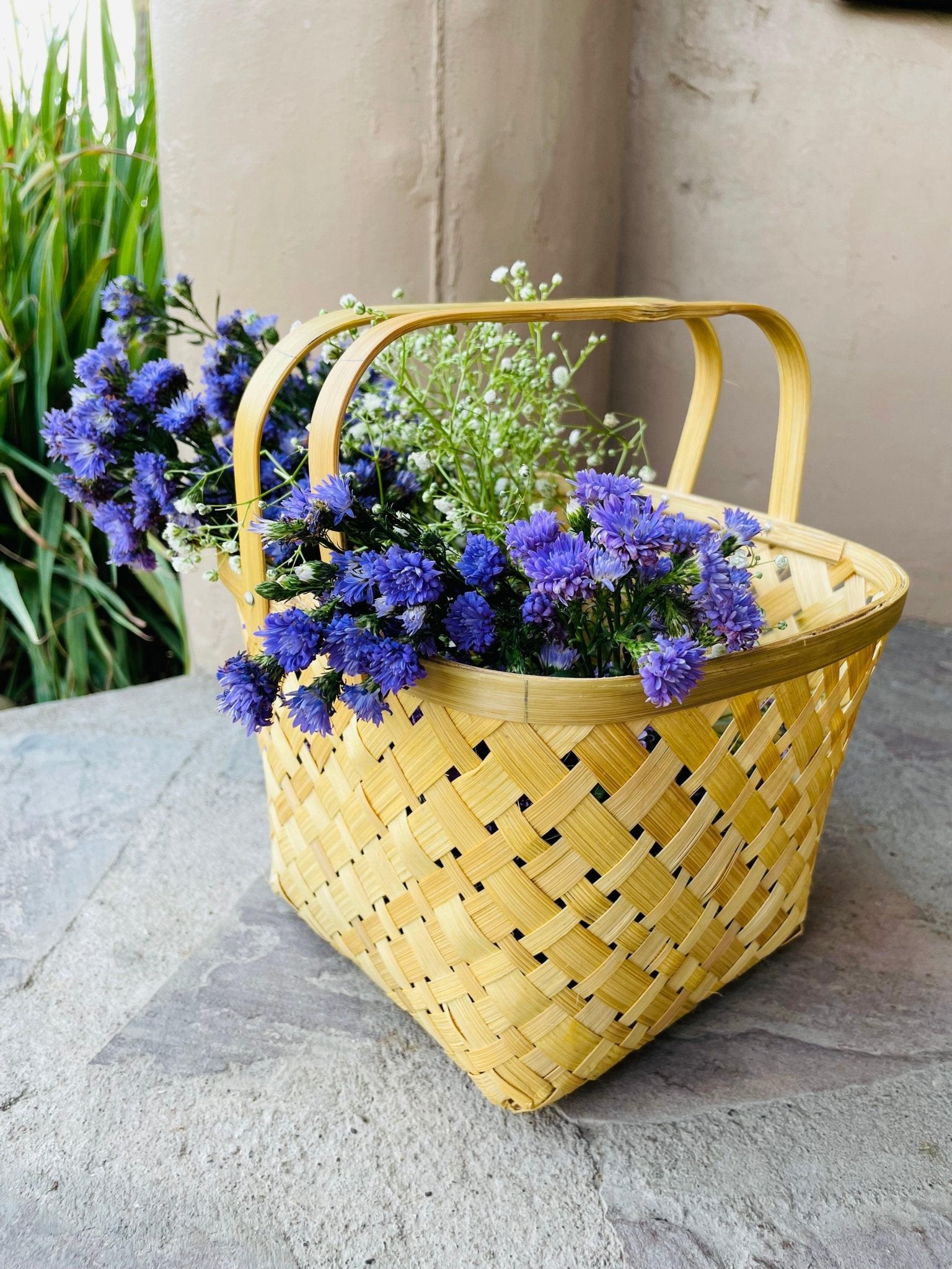 Handwoven Square Bamboo Basket with Handle - TesuPlanter