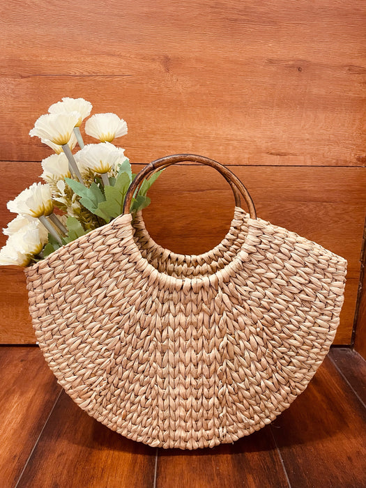 Kauna Grass Tote Bag with Wooden Handle