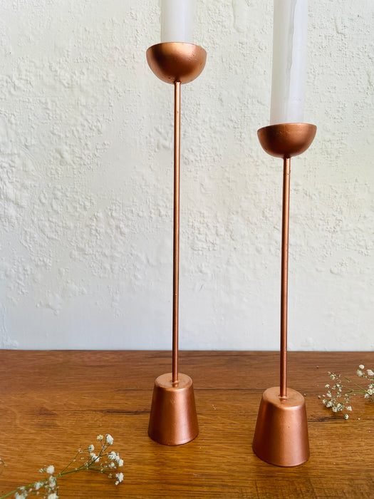 Contemporary Copper Plated Candle Holder - Set of 2