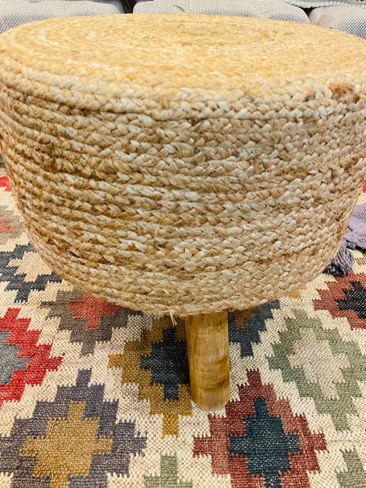 Braided Jute Hand Crafted Stool with Wooden legs