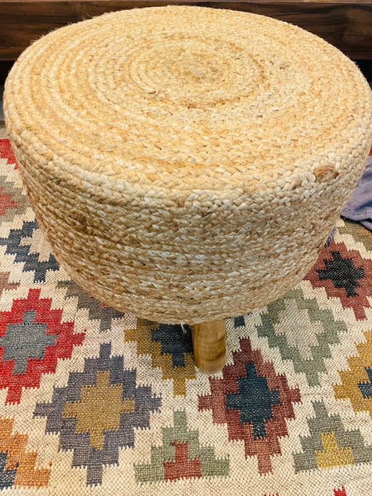 Braided Jute Hand Crafted Stool with Wooden legs