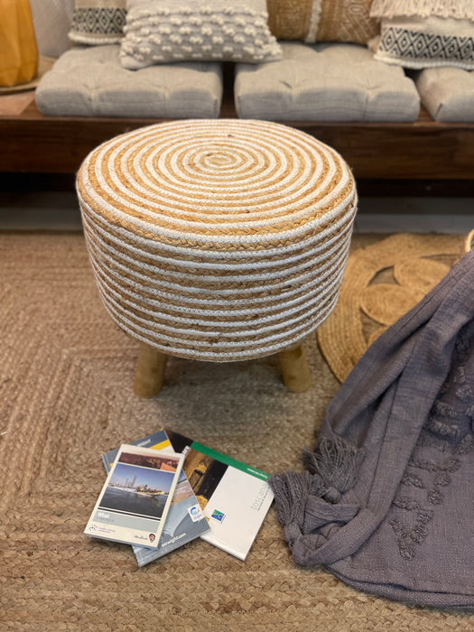 Braided Jute Hand Crafted Stool with Wooden Legs