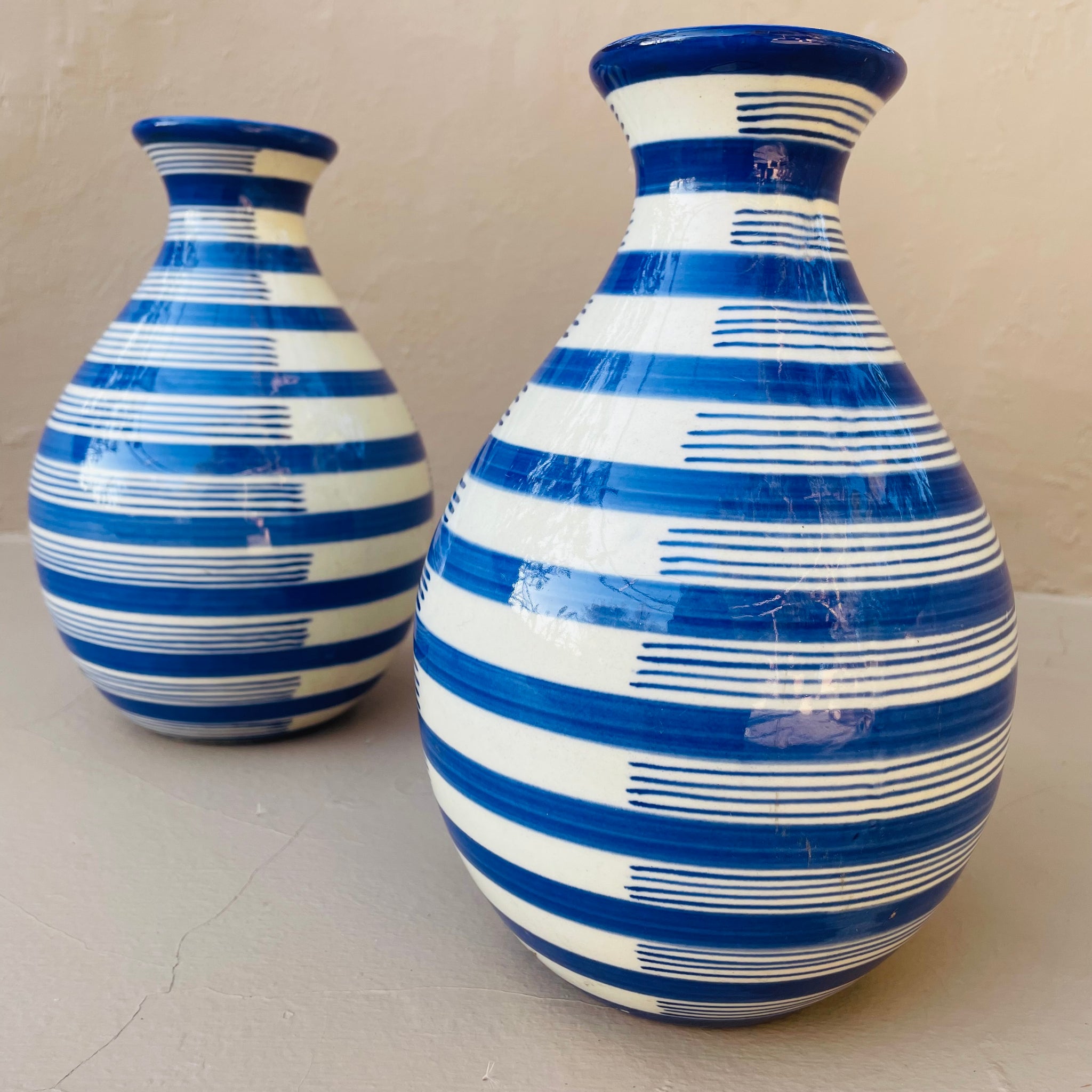 Blue Strip Hand Painted Vase