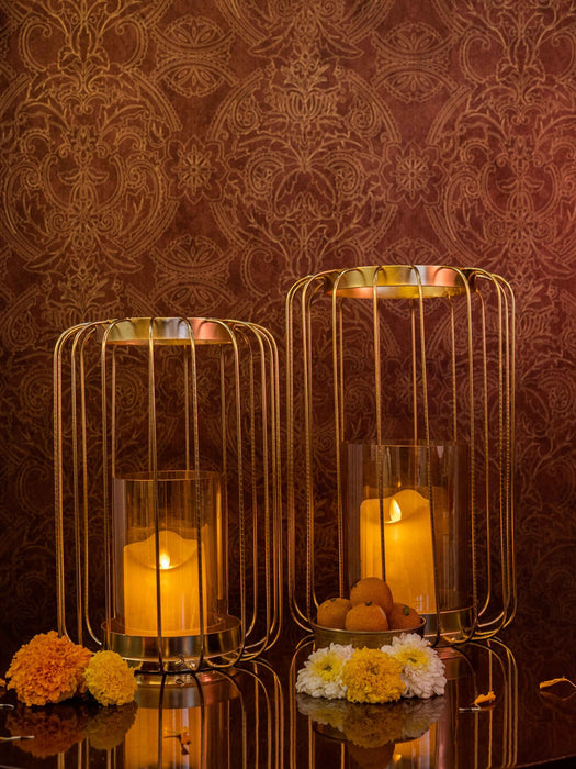 Metal Wire Lantern with Glass Candle Cover