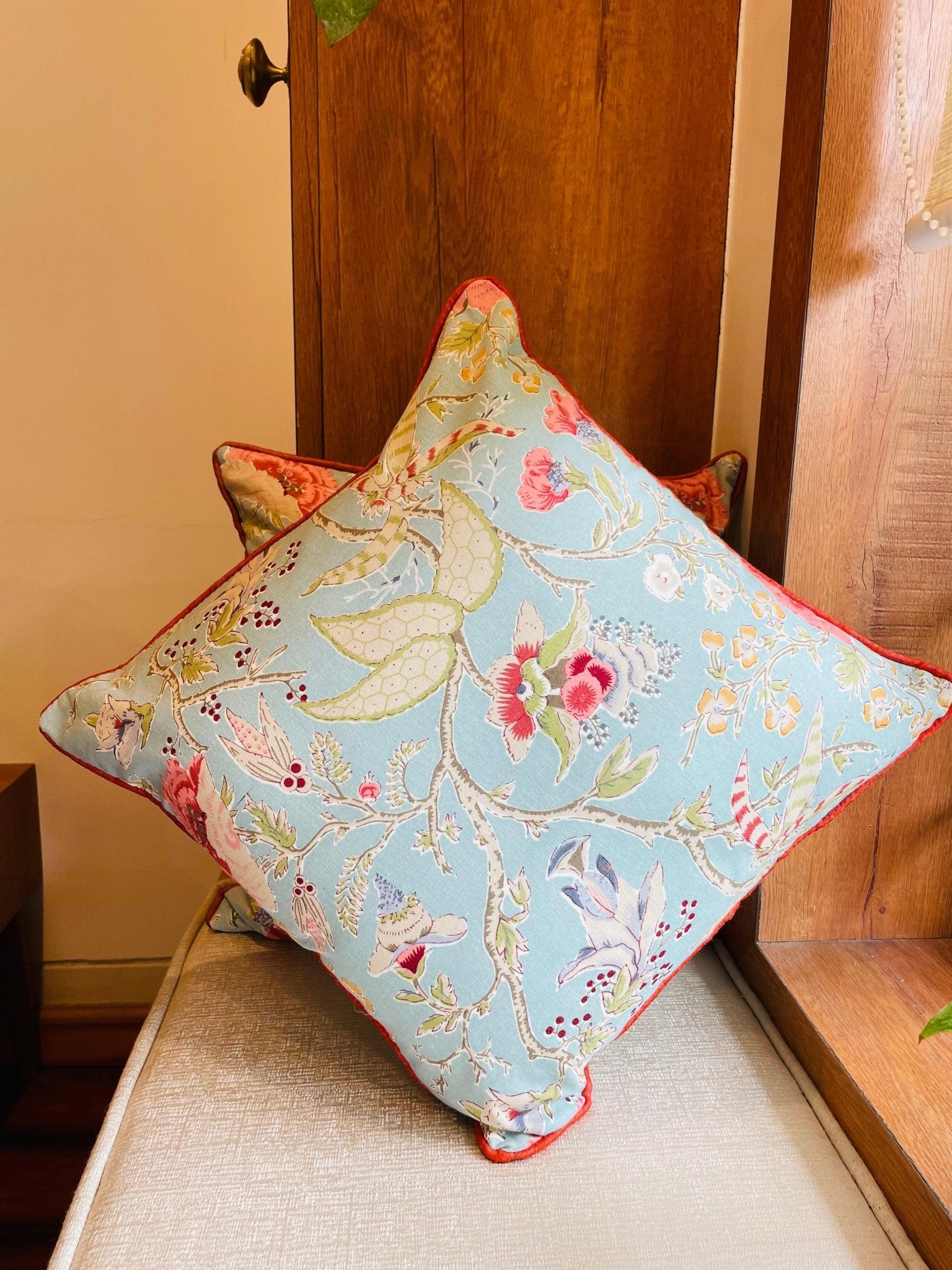 Light Blue Handblock Printed Cotton Cushion Covers - Set of 2 - TesuCushion Covers