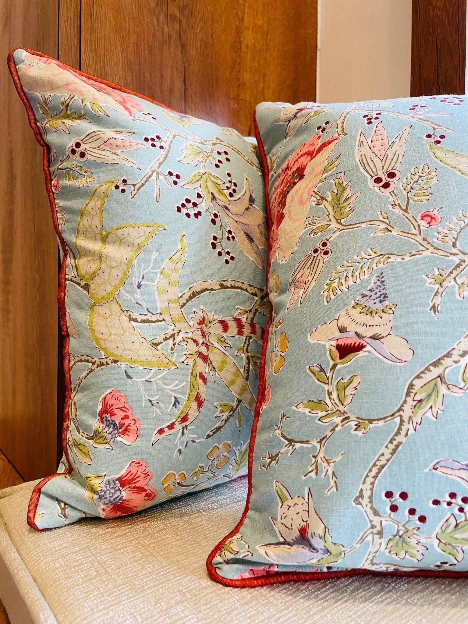 Light Blue Handblock Printed Cotton Cushion Covers - Set of 2 - TesuCushion Covers