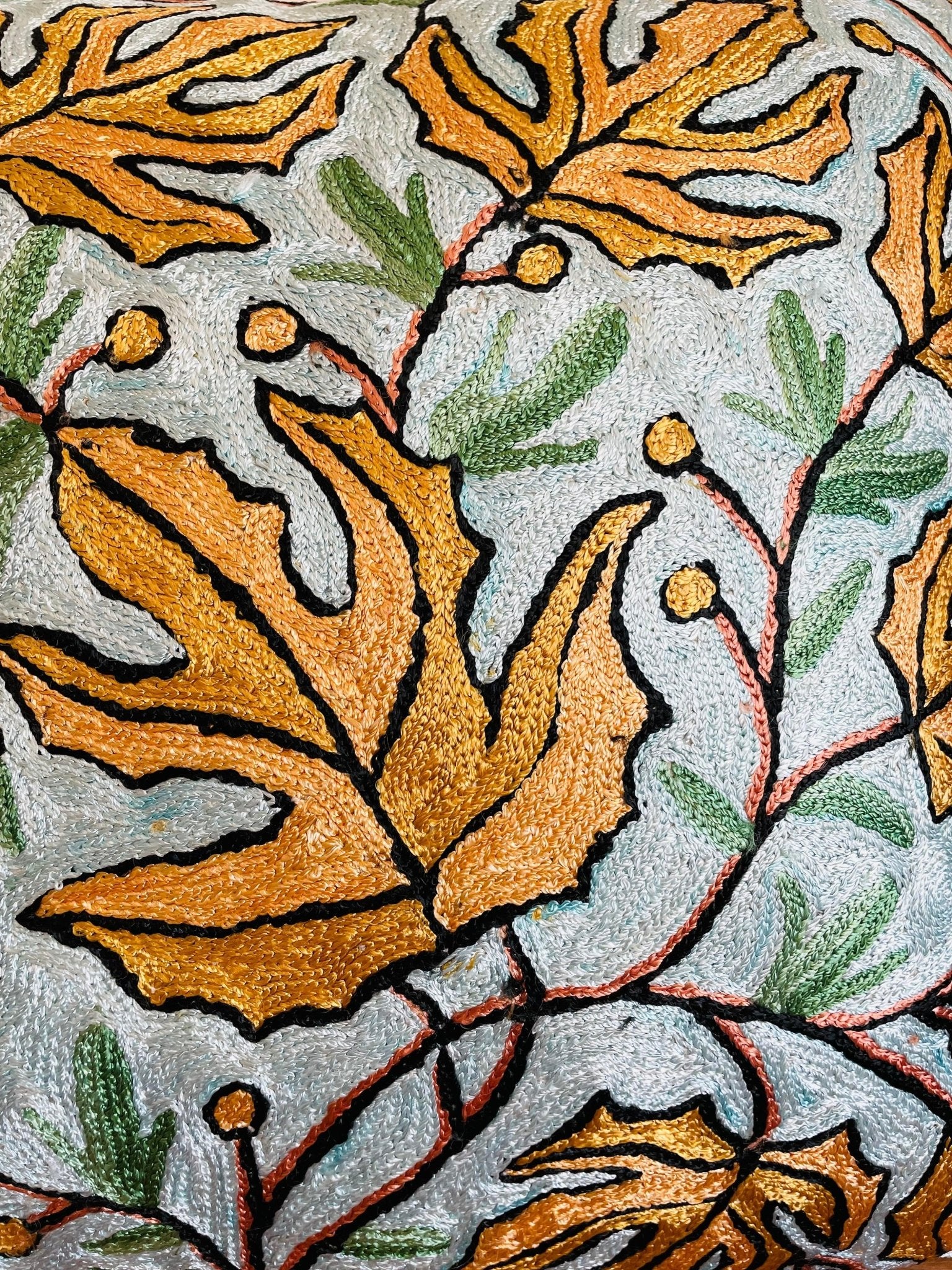 Maple Leaf Chainstitch Embroidered Cushion Cover - Light blue and Yellow - TesuCushion Covers