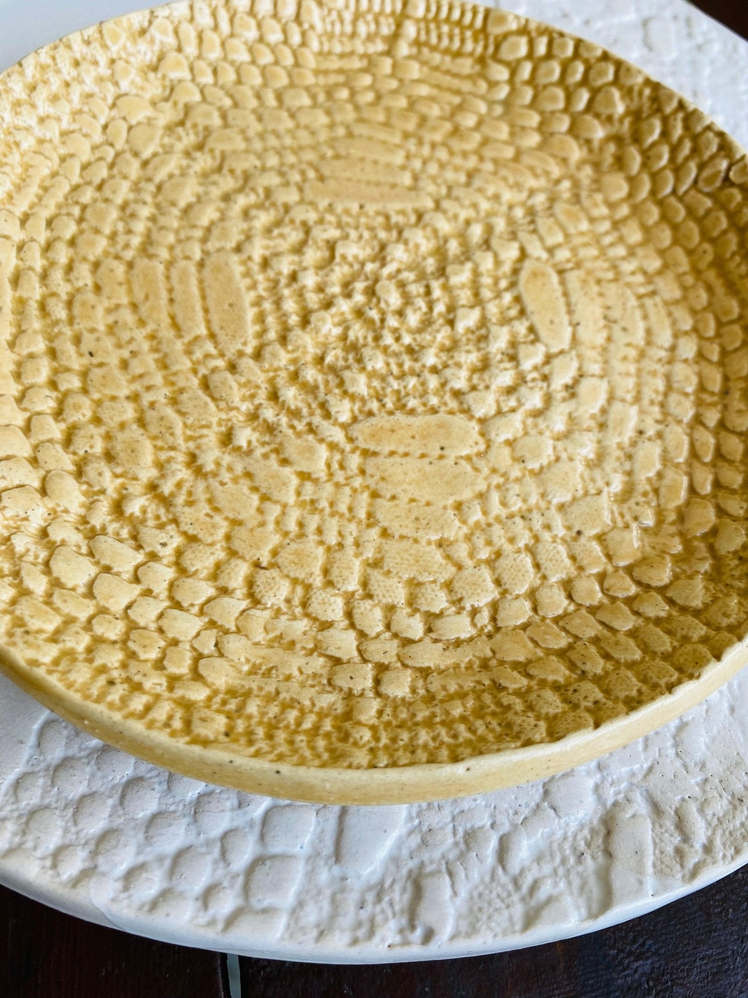 Mustard Yellow Lace Ceramic Cookie Plates - 6.5 inches - TesuCeremic