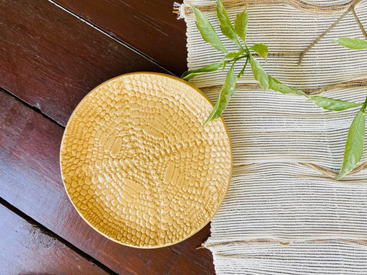 Mustard Yellow Lace Ceramic Cookie Plates - 6.5 inches - TesuCeremic