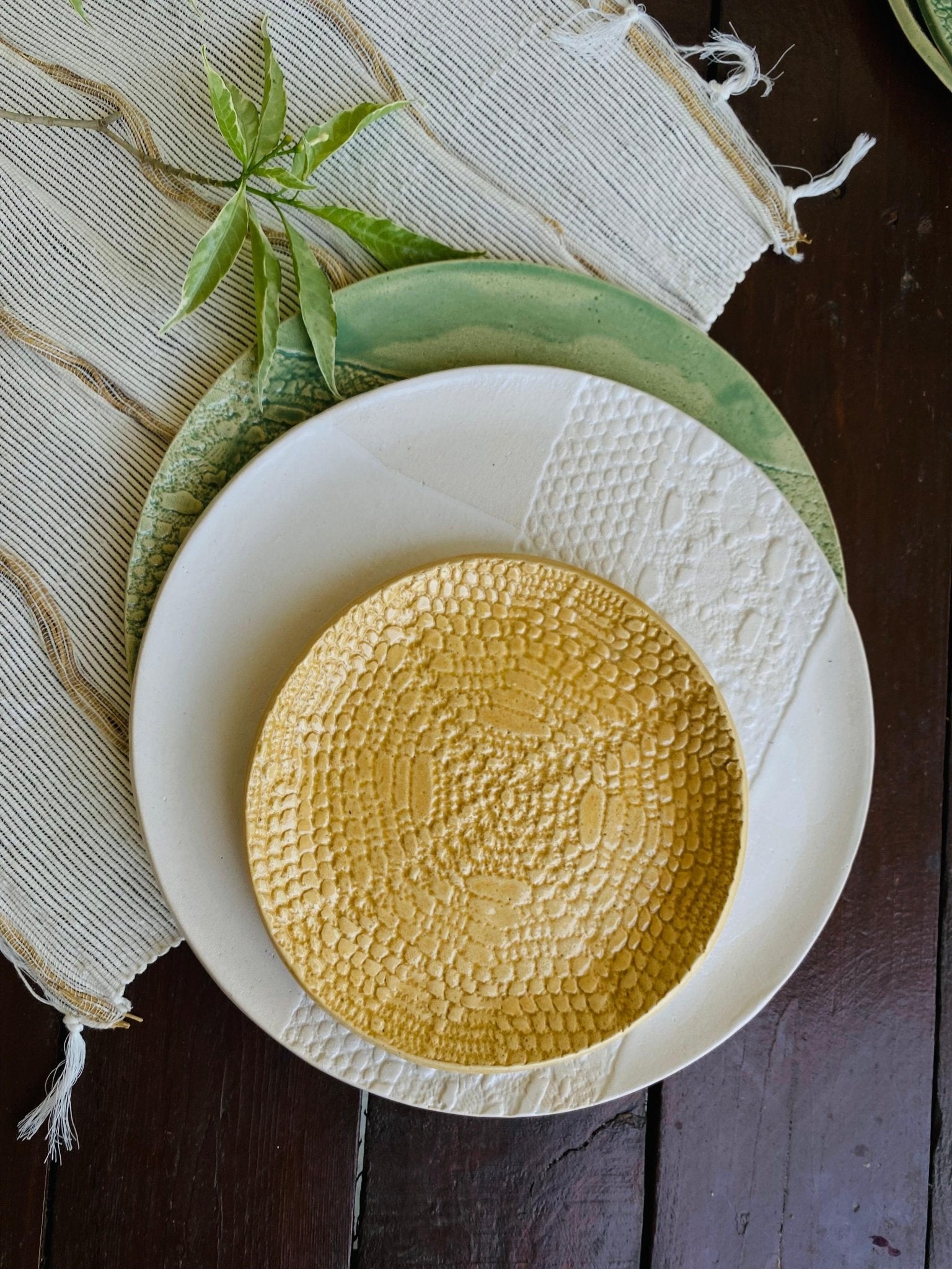 Mustard Yellow Lace Ceramic Cookie Plates - 6.5 inches - TesuCeremic