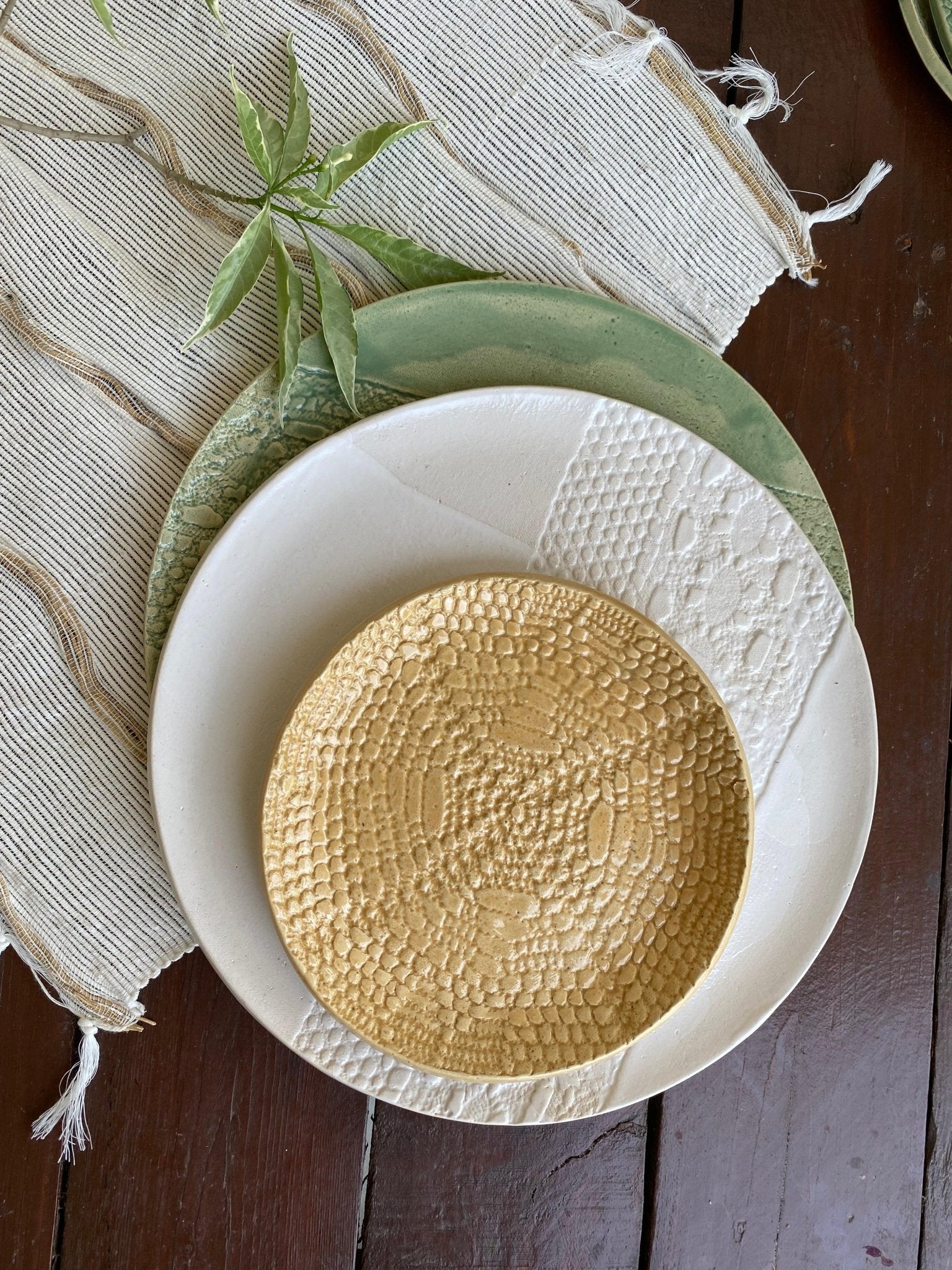 Mustard Yellow Lace Ceramic Cookie Plates - 6.5 inches - TesuCeremic