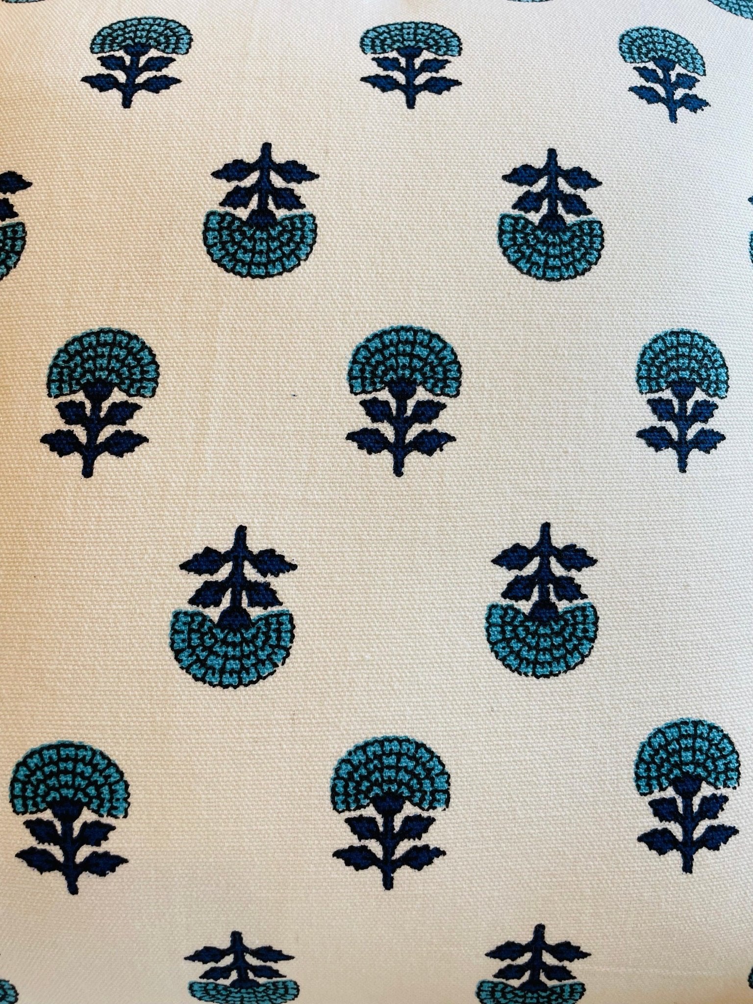 Turquoise Blue and White Handblock Printed Cotton Cushion Covers - Set of 2 - TesuCushion Covers