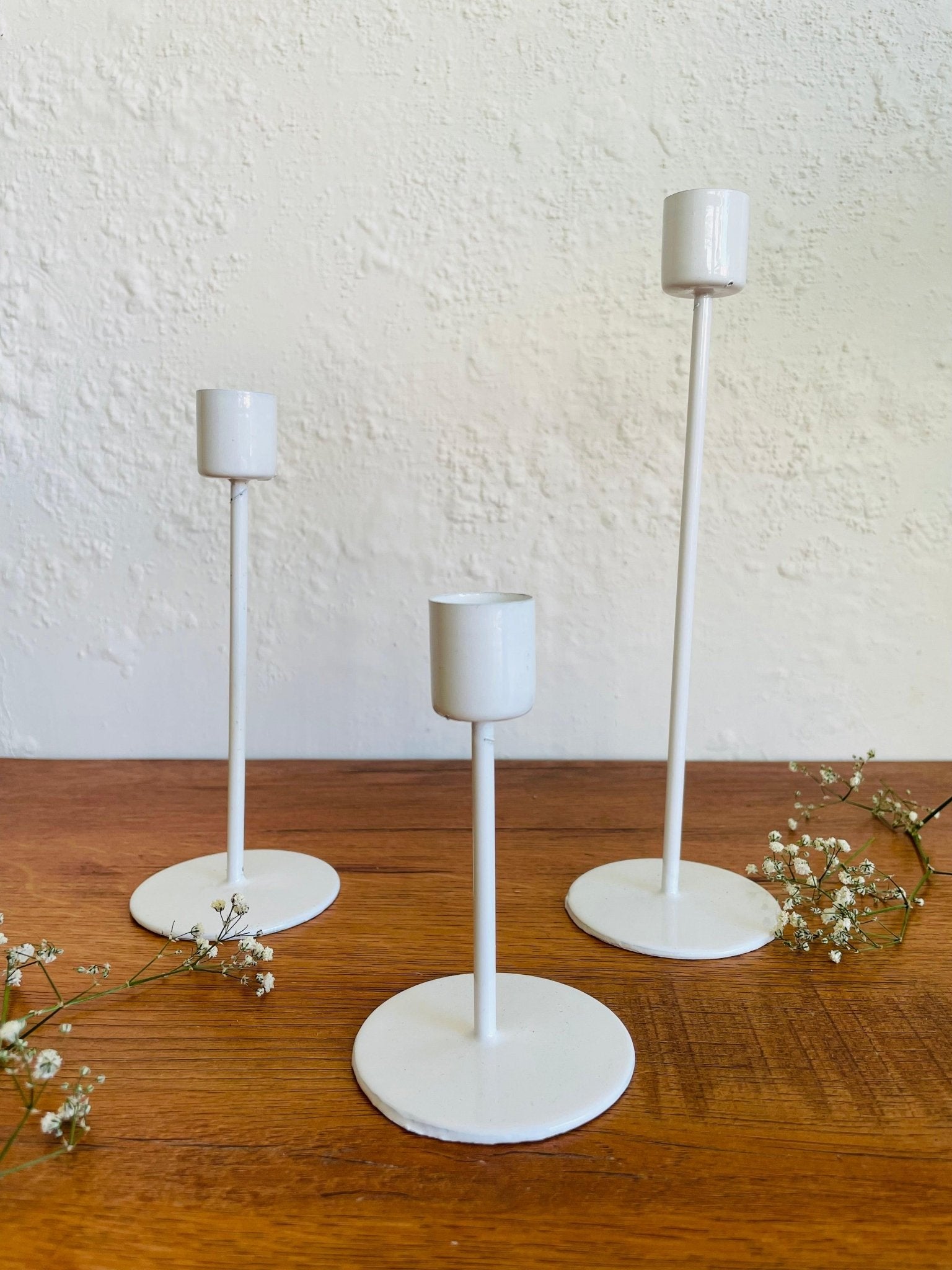 White Contemporary Candle Holders Set of 3 - TesuCandles & Candle Holders