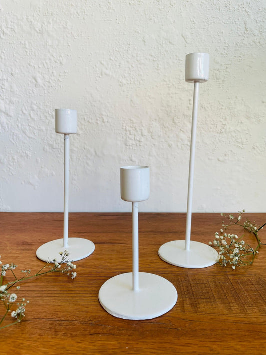 White Contemporary Candle Holders Set of 3 - TesuCandles & Candle Holders