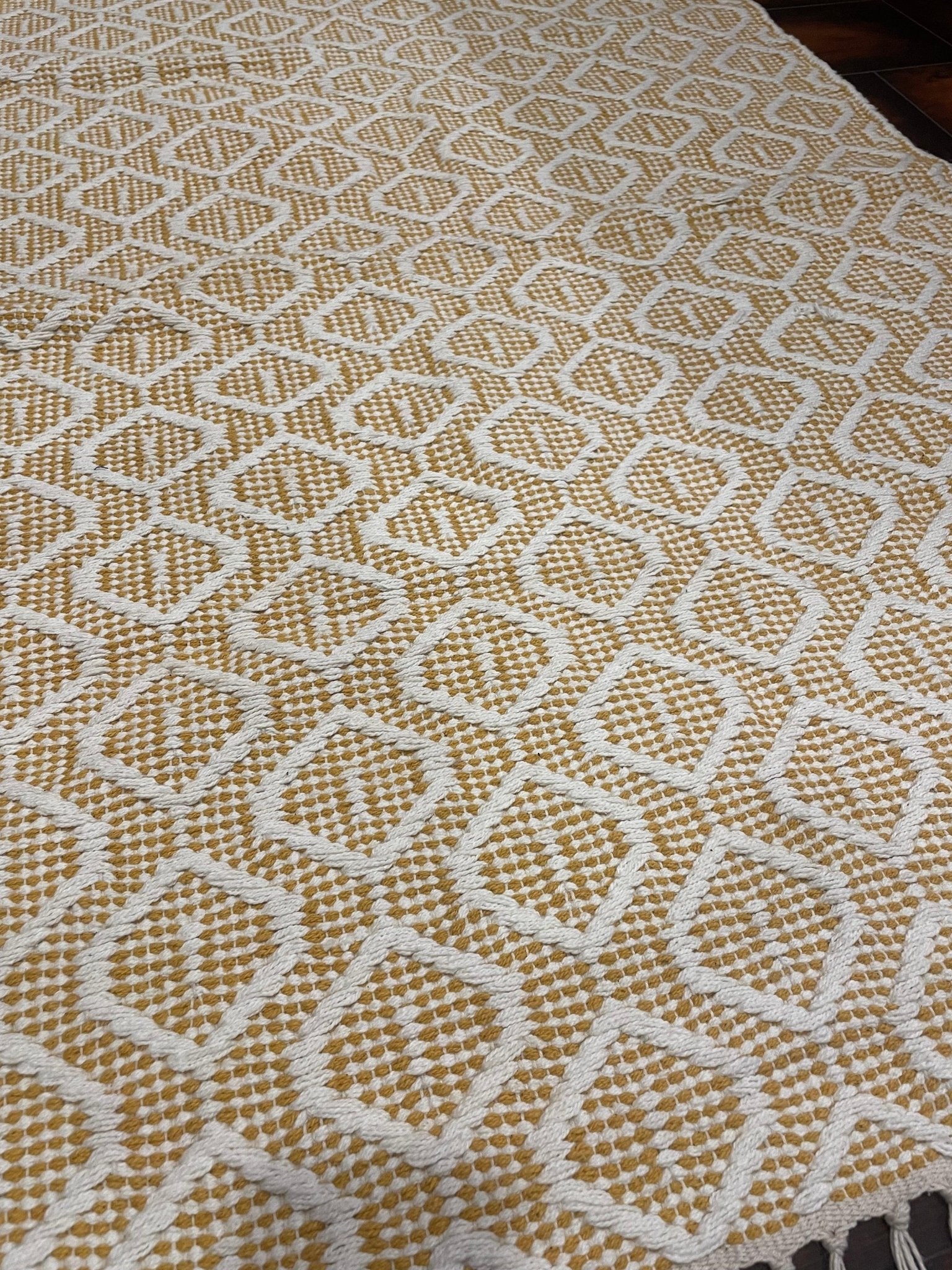 Yellow and White Cotton Durry Rug - TesuRugs