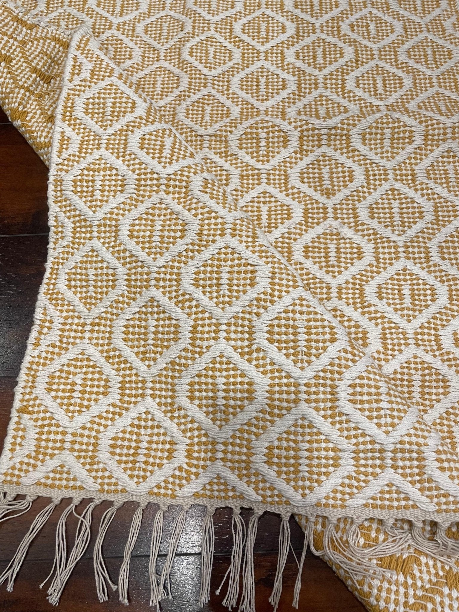 Yellow and White Cotton Durry Rug - TesuRugs