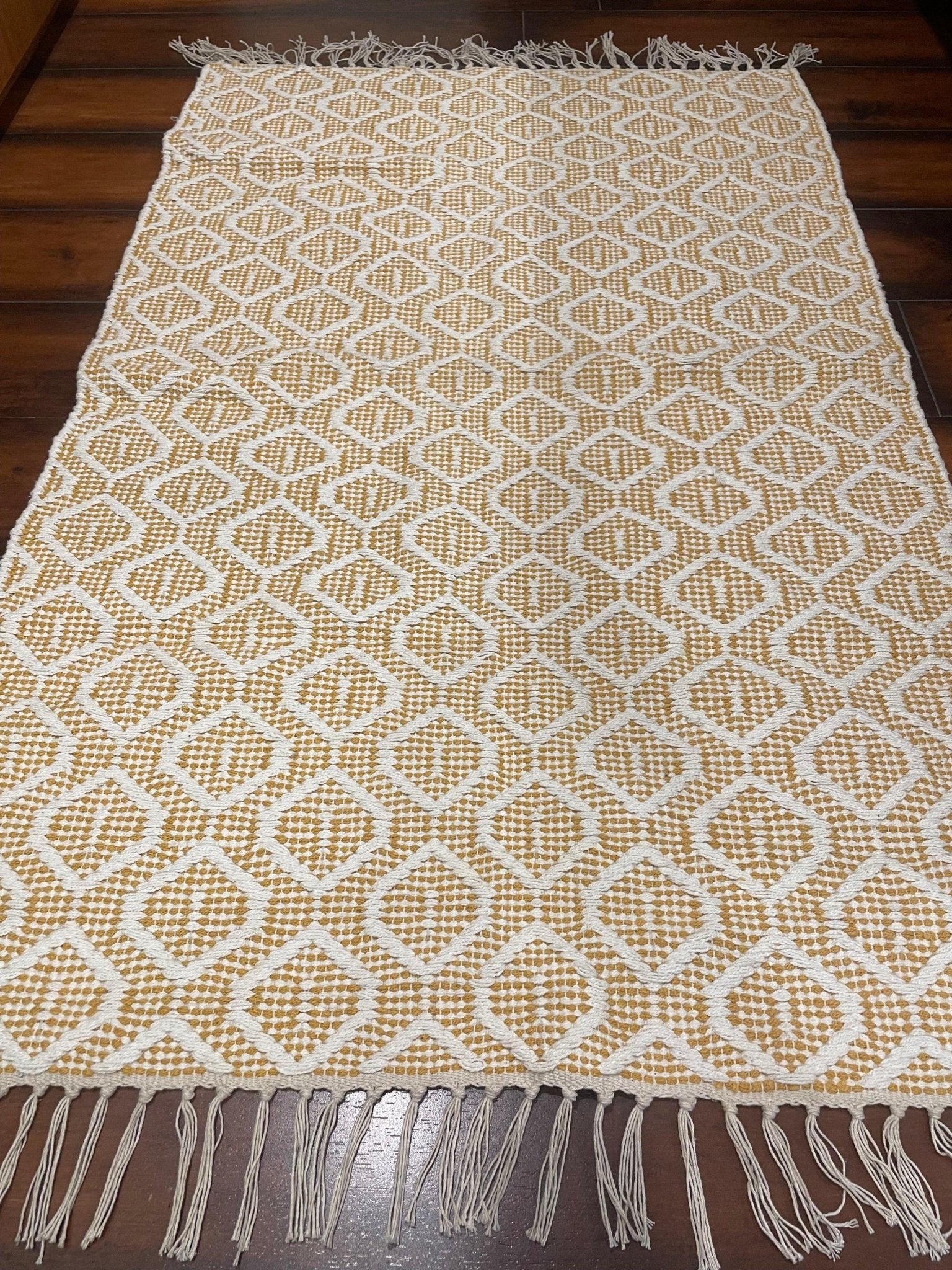 Yellow and White Cotton Durry Rug - TesuRugs