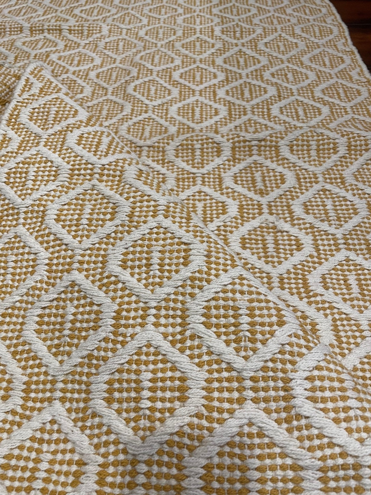 Yellow and White Cotton Durry Rug - TesuRugs