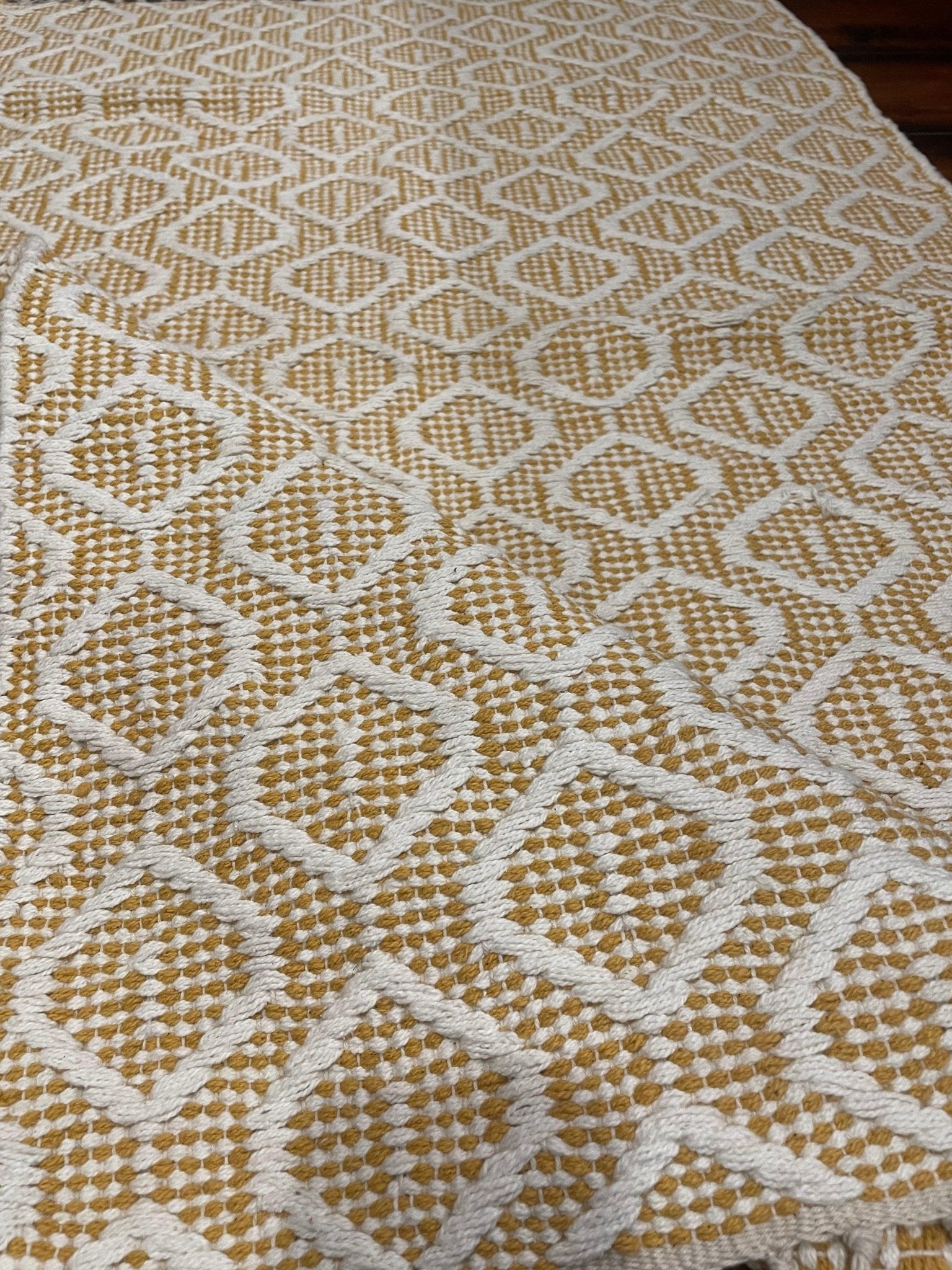 Yellow and White Cotton Durry Rug - TesuRugs