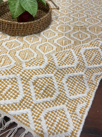 Yellow and White Cotton Durry Rug - TesuRugs